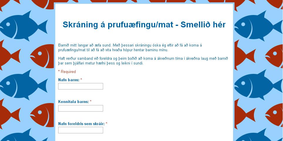 Prufuæfing/mat - nýtt form